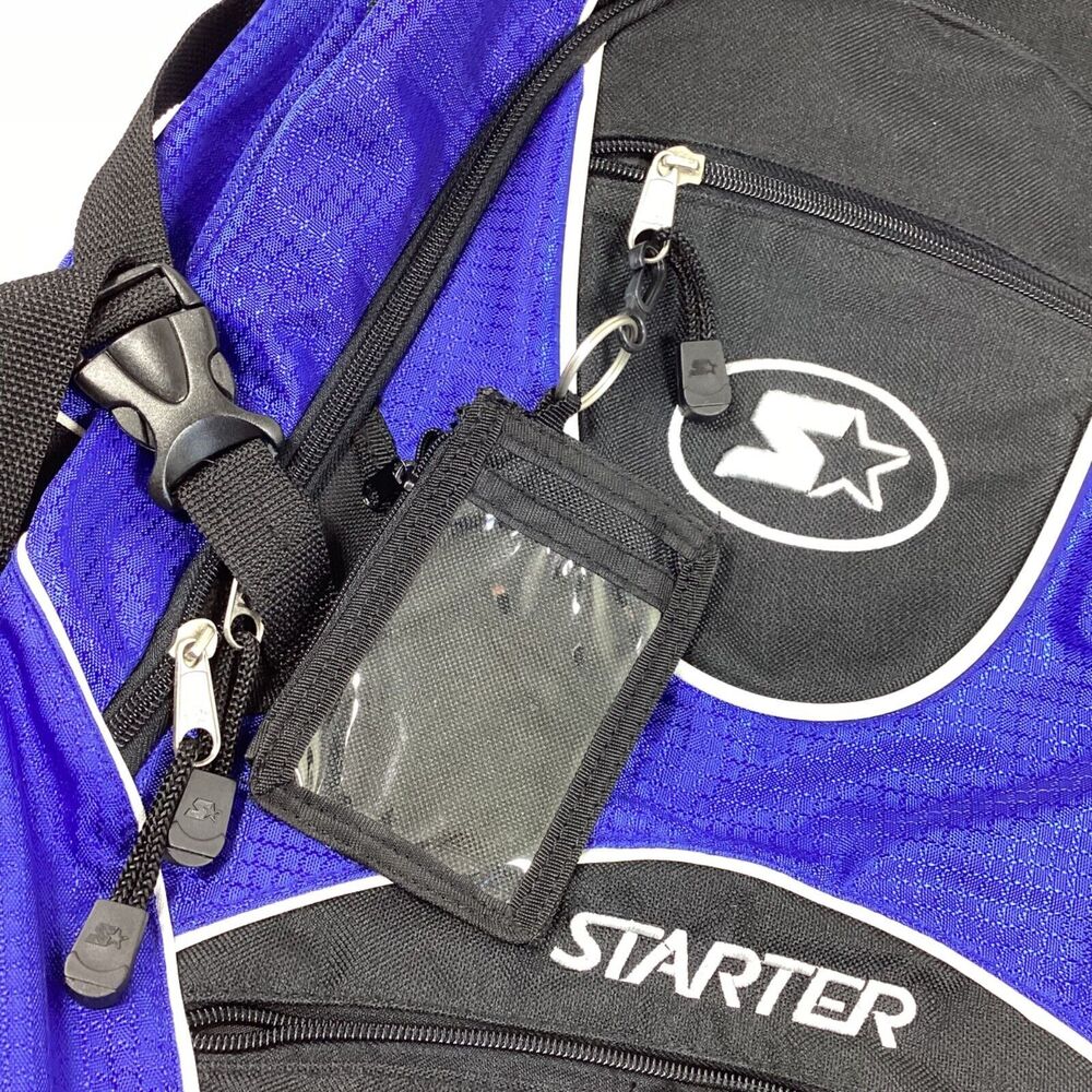 Starter Backpack Zip Multipocket Black Blue Id Tag - image 4